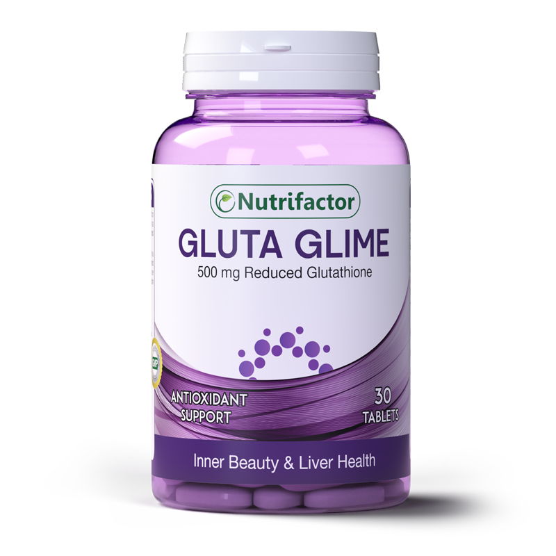 With the support of ALA, Glutathione, Vitamin C, and E, Gluta Glime helps to promote the natural production of glutathione and helps neutralize free radicals to support skin health. Nutrifactor With the support of ALA, Glutathione, Vitamin C, and E, Gluta Glime helps to promote the natural production of glutathione and helps neutralize free radicals to support skin health. Nutrifactor