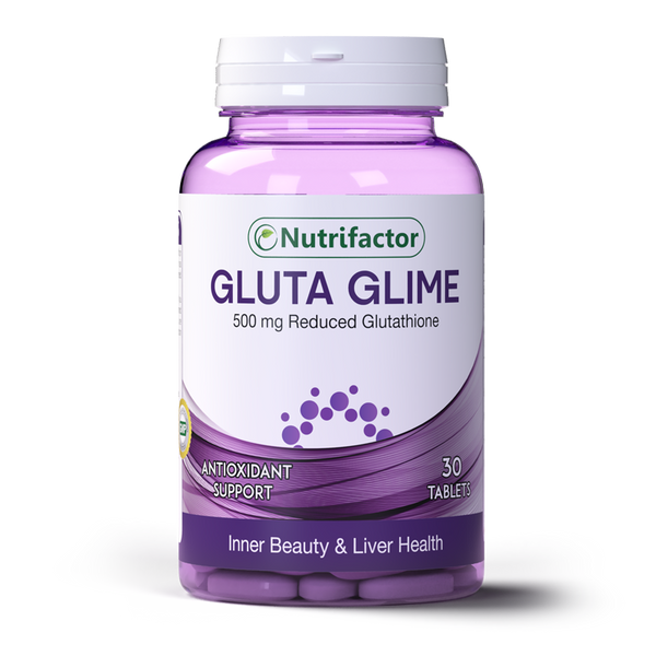 With the support of ALA, Glutathione, Vitamin C, and E, Gluta Glime helps to promote the natural production of glutathione and helps neutralize free radicals to support skin health. Nutrifactor With the support of ALA, Glutathione, Vitamin C, and E, Gluta Glime helps to promote the natural production of glutathione and helps neutralize free radicals to support skin health. Nutrifactor